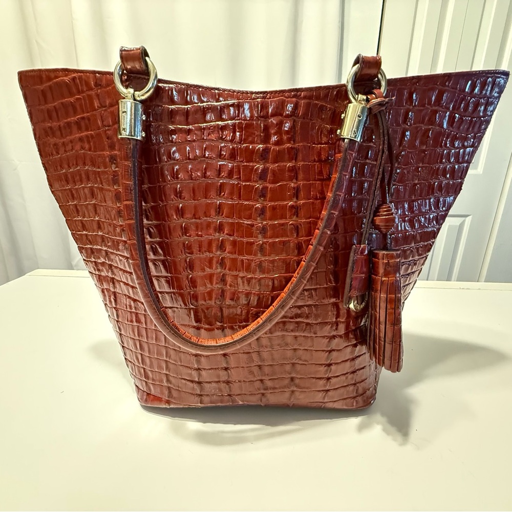 Brahmin Rich Brown Croc-Embossed Tote